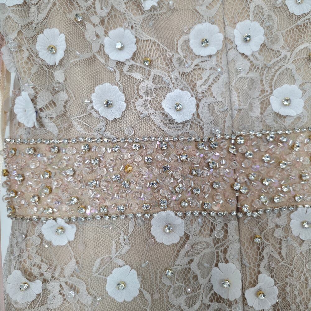 Mac Duggal Nude Ivory Floral Applique Sleeveless Midi Dress Size 0 NWT+I - Picture 6 of 12